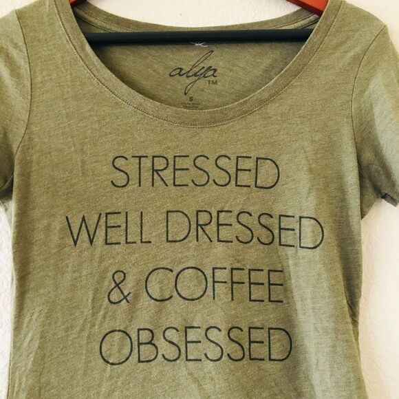 Alya “Stressed Well Dressed Coffee Obsessed” Tee Graphic T-Shirt S - Picture 2 of 4